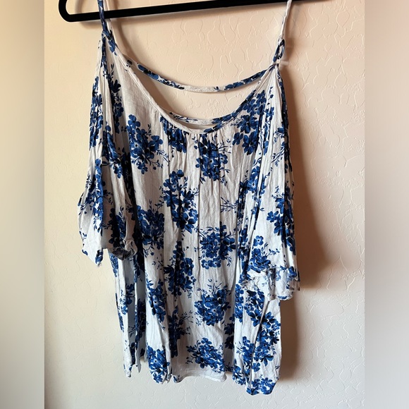 Torrid Blue Floral Cold-Shoulder Top - Picture 1 of 1